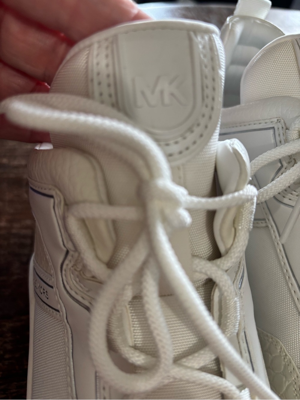 Michael Kors Cream Leather & Mesh Platform Sneakers - Picture 3 of 9
